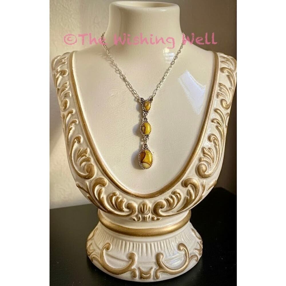 Honey Dahlia Triple Drop Pendant Necklace 18-20” Sterling Silver - Picture 4 of 5